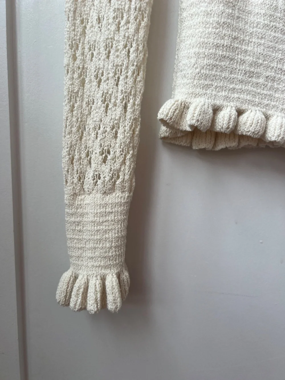 ZARA Ecru Openwork Pointelle Crochet Sweater